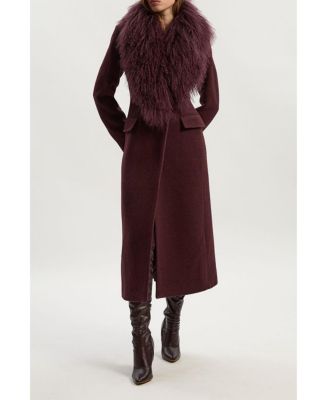 Women's Wool Detachable Collar Midi Coat