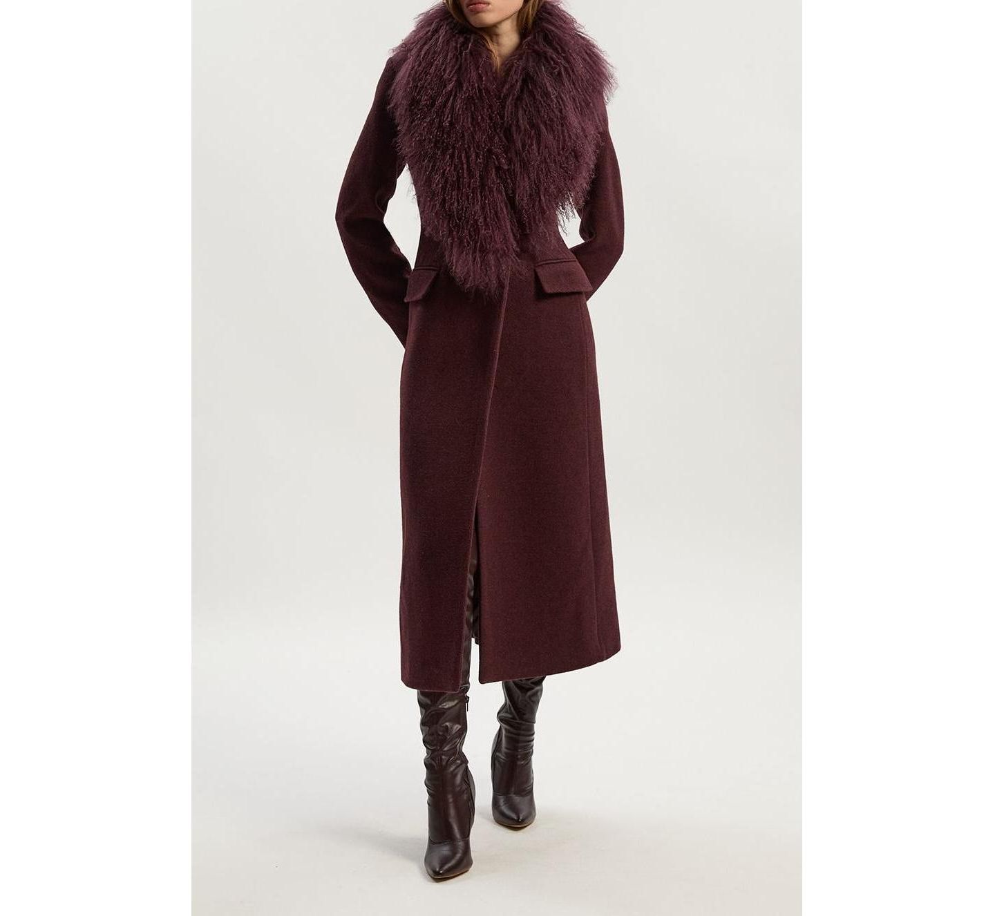 Женское пальто Karen Millen Wool Detachable Collar Midi, цвет: Бордовый — фото 6