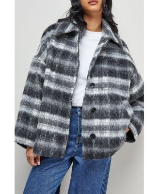 Women's Check Oversized Short Car Coat
