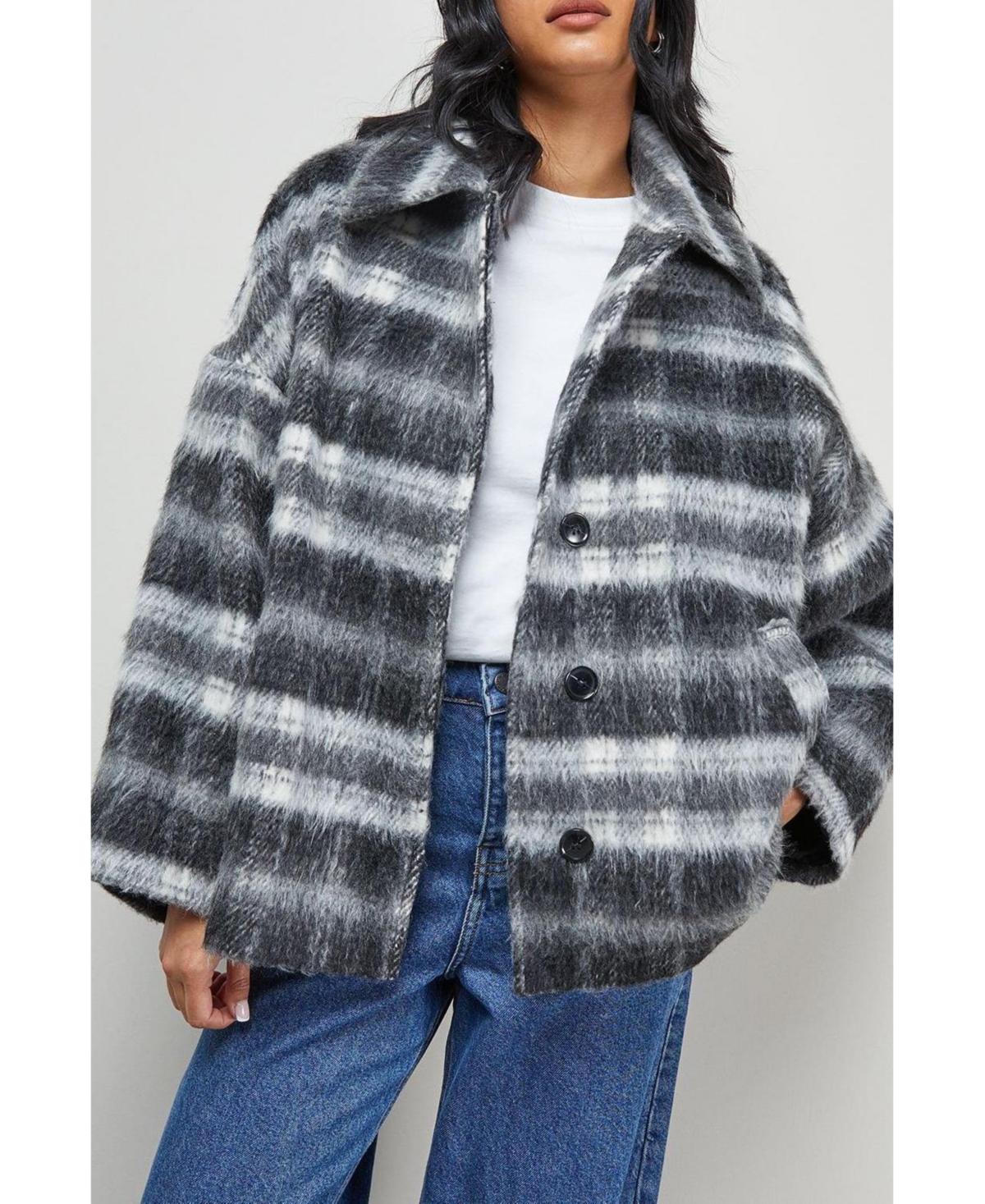 Warehouse Women's Check Oversized Short Car Coat