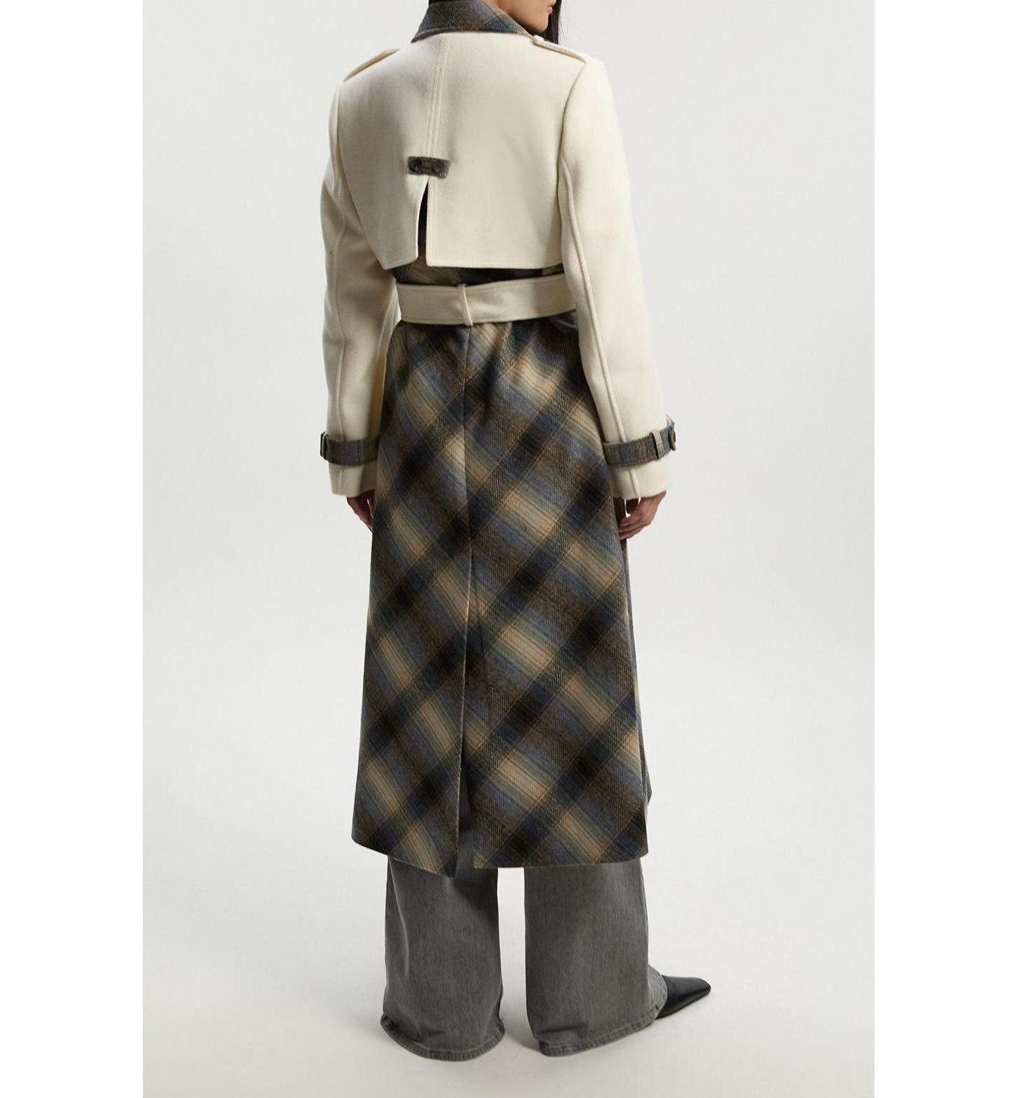 Женское пальто Karen Millen Wool Check Trench Midi, цвет: Слоновая кость — фото 6