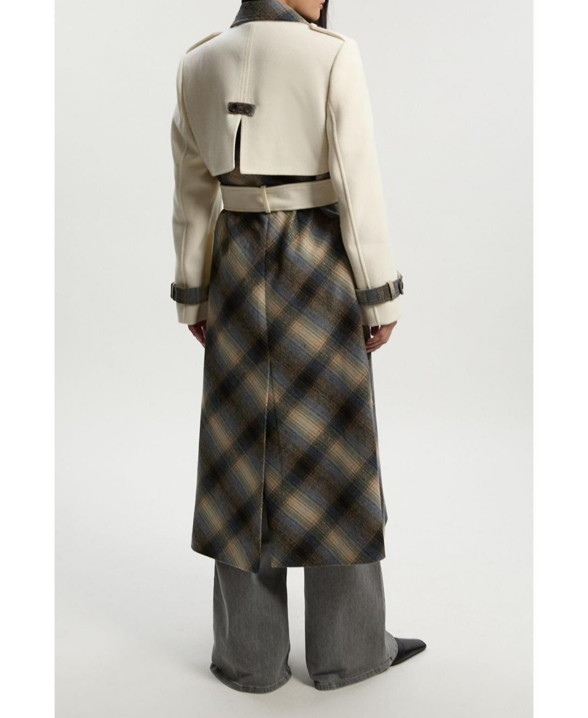 Karen Millen Women's Wool Check Trench Midi Coat