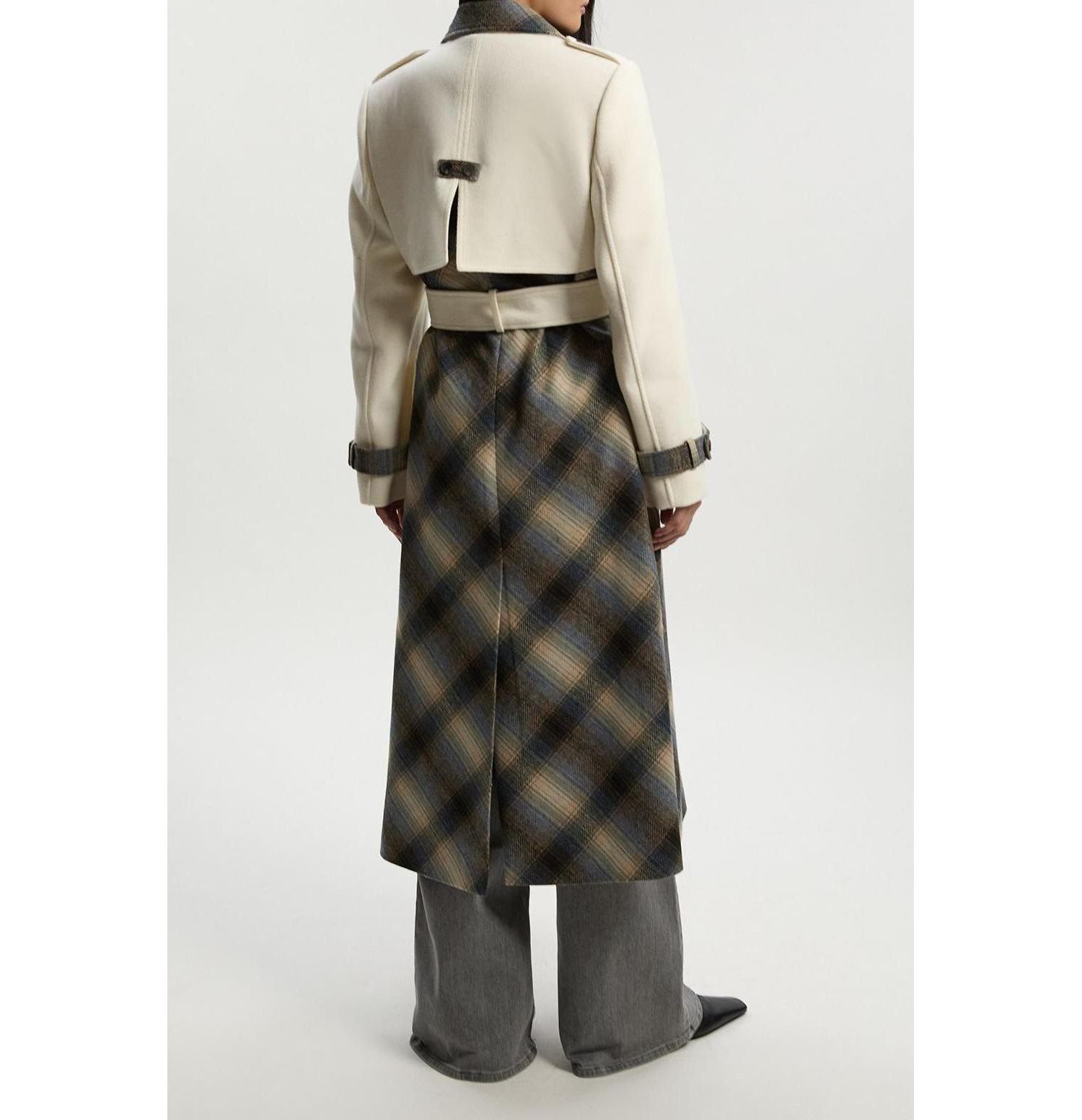 Women's Wool Check Trench Midi Coat
