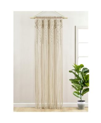 Boho Macrame Textured Cotton Window Curtain Panel Single 40"W x 95"L Neutral - Macrame Curtains For Windows, Room Divider, Boho Wall Decor