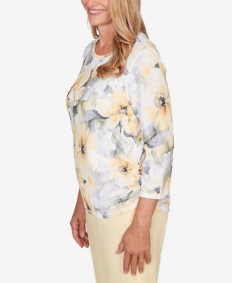 Women's  Al Fresco Watercolor Floral Side Ruched Top with Necklace