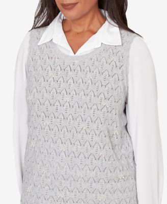 Women's  Al Fresco Pointelle Mother of Pearl Lace Two In One Sweater