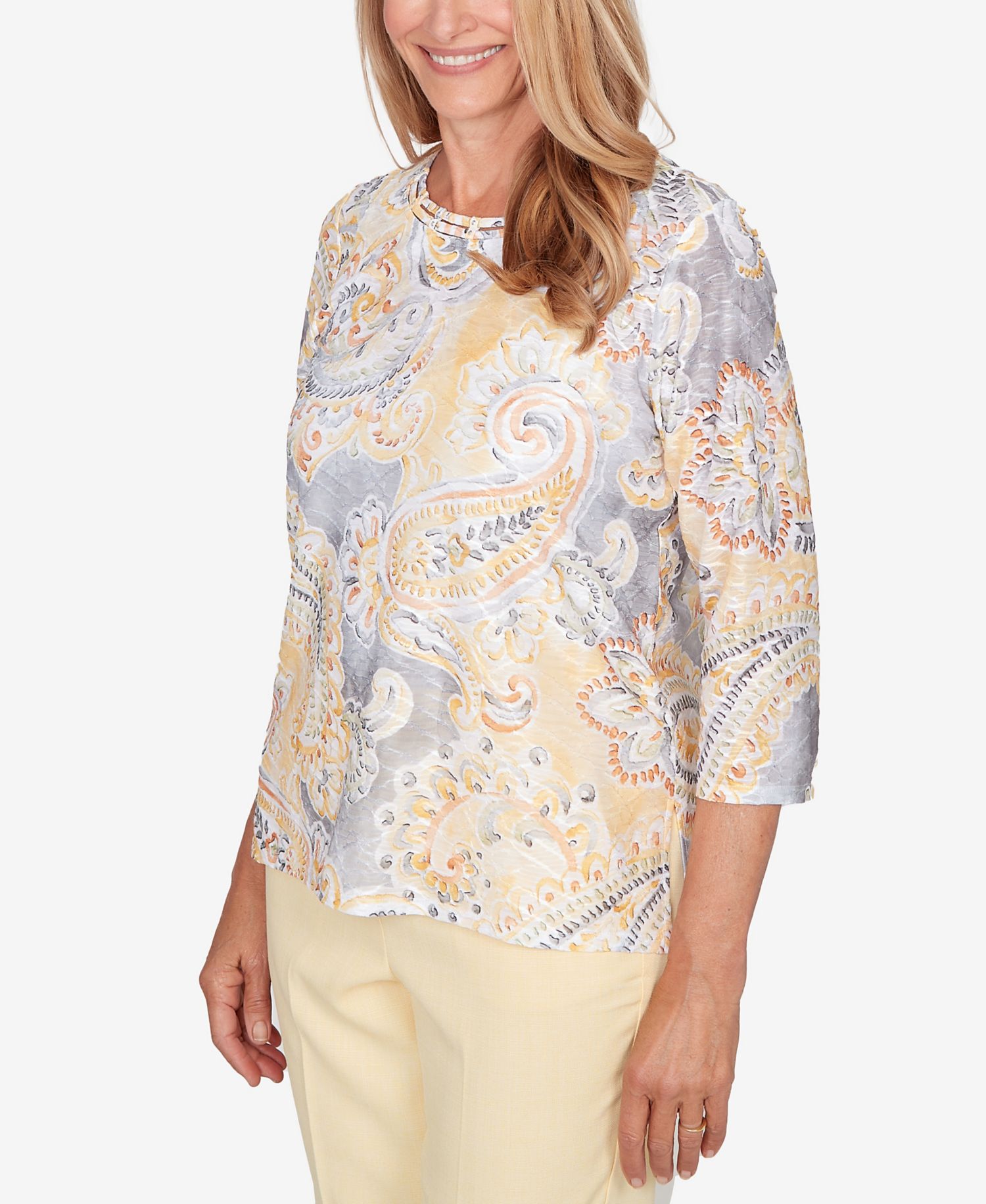Women's Al Fresco Paisley Printed Patch Knit Top