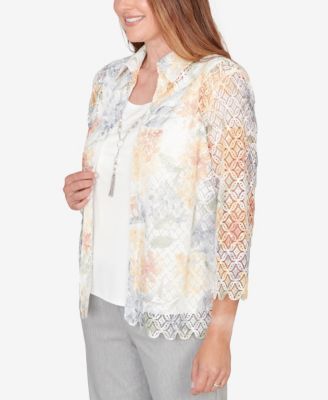 Women's  Al Fresco Lace Floral Two In One Top with Necklace