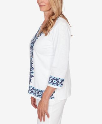 Women's  Mykonos Scroll Embroidered V Neck Top