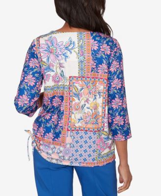 Women's  The Royal Treatment Geometric Floral Tie Ruched Top