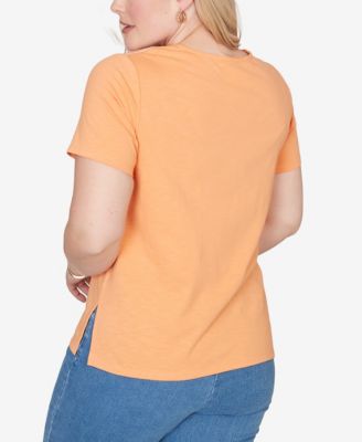 Women's  Beachcomber Embroidered Floral Neck Short Sleeve T-shirt