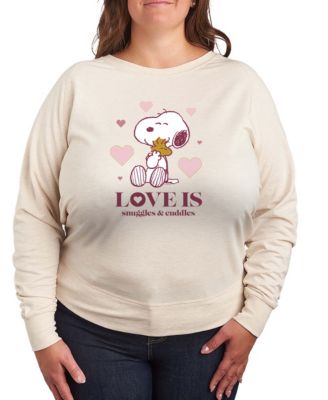 Women's Peanuts Snoopy And Woodstock Love Is Snuggles And Cuddles French Terry Long sleeve T-shirt