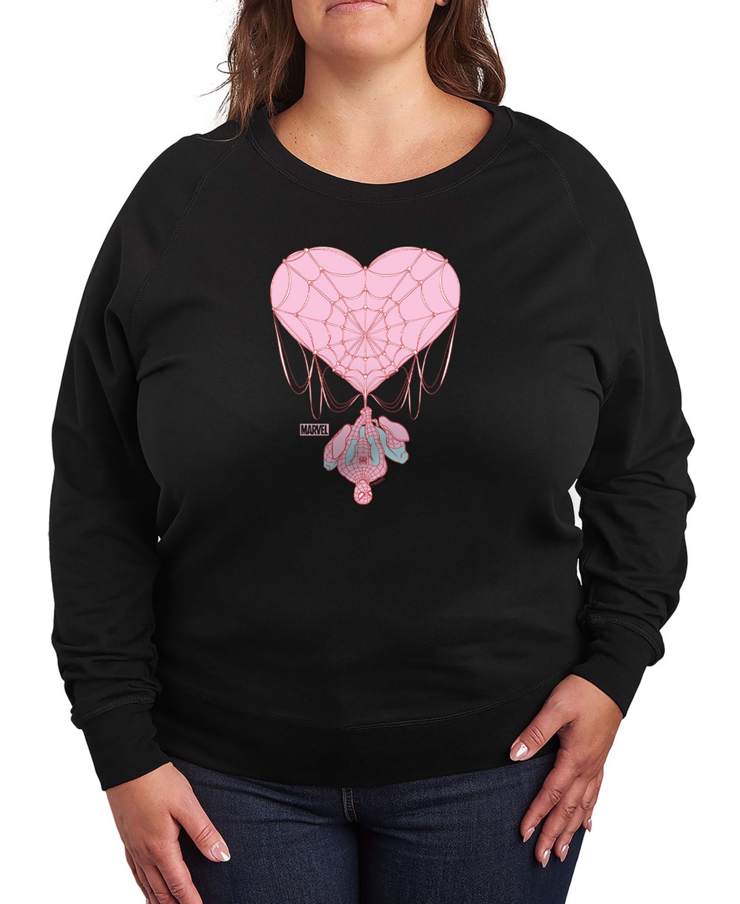 Women's Marvel Spider-Man Heart Web French Terry Long-Sleeve T-Shirt