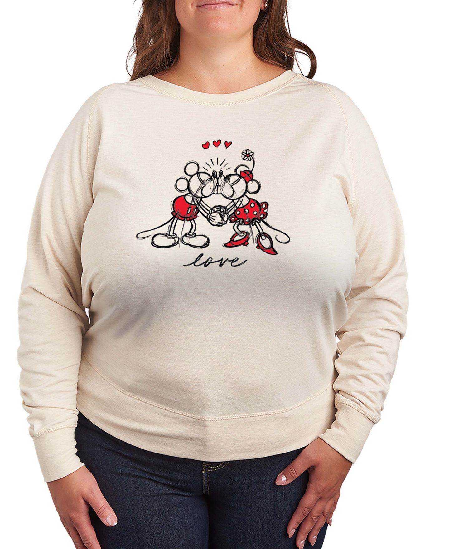 Женская футболка Hybrid Apparel Mickey Minnie Love Sketch French Terry Long-Sleeve, цвет: Берёзовый — фото 1