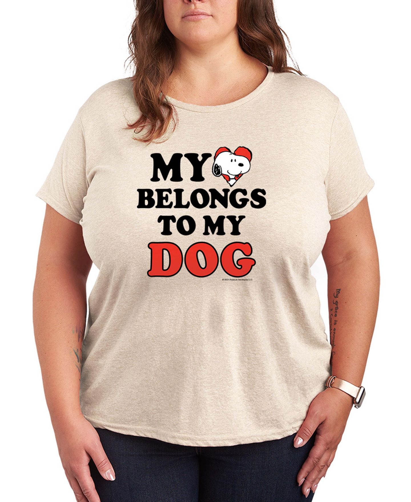 Женская футболка Hybrid Apparel Peanuts Snoopy My Heart Belongs To My Dog Short-Sleeve Graphic, цвет: Берёзовый — фото 1