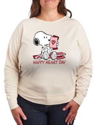 Women's Peanuts Snoopy Happy Heart Day Valentine French Terry Long sleeve T-shirt