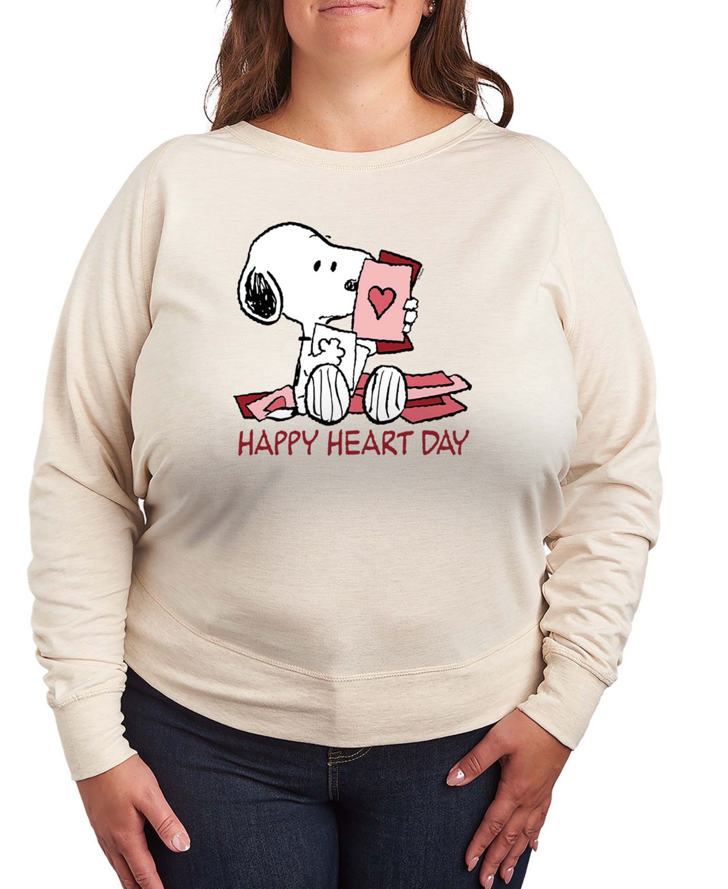 Женская футболка Hybrid Apparel Peanuts Snoopy Happy Heart Day Valentine French Terry Long-Sleeve, цвет: Берёзовый — фото 1