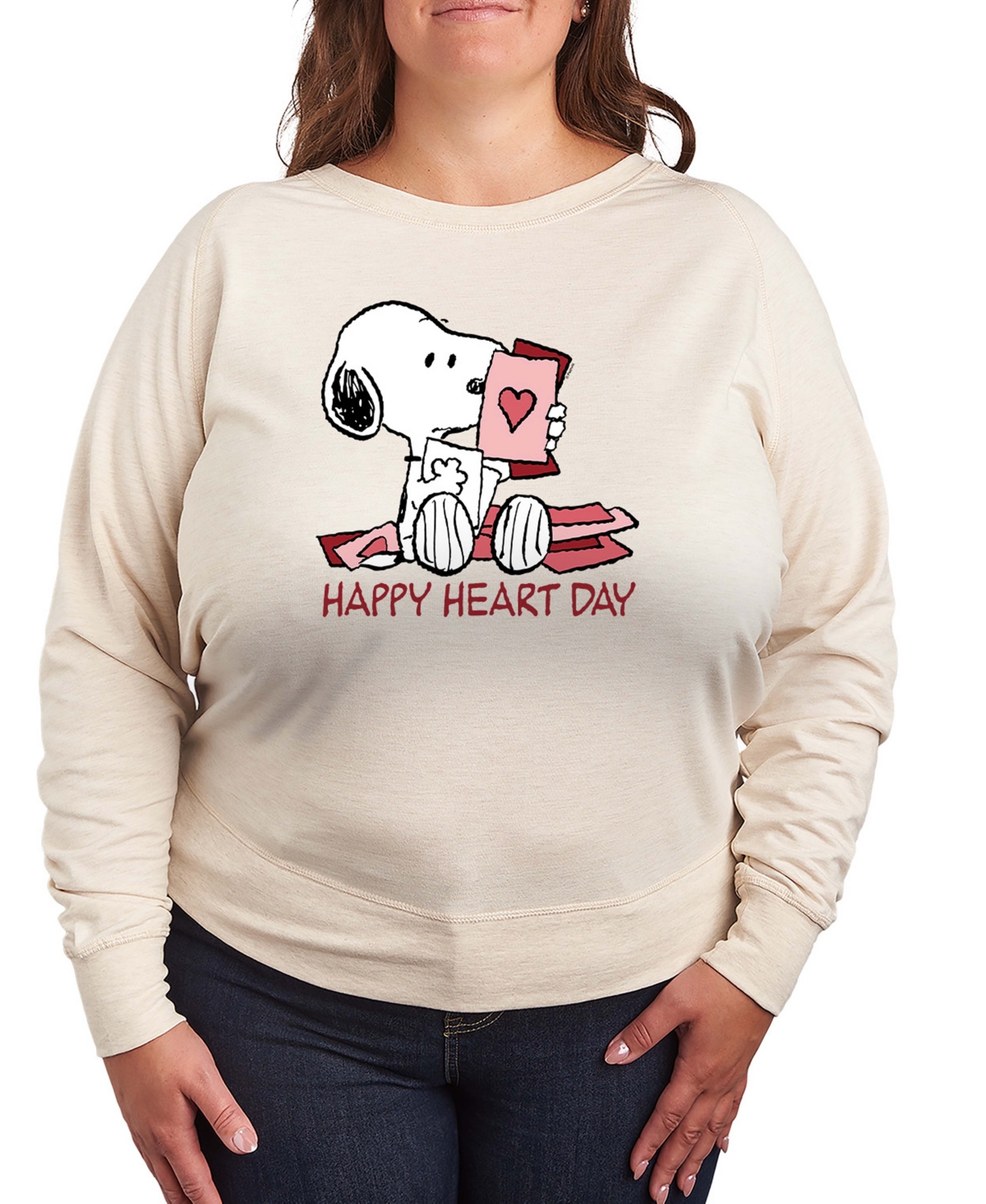 Hybrid Apparel Women's Peanuts Snoopy Happy Heart Day Valentine French Terry Long sleeve T-shirt