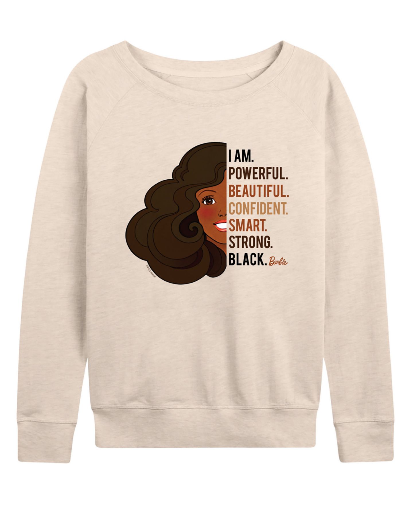 Женская футболка Hybrid Apparel Barbie Powerful Beautiful Black French Terry Long-Sleeve, цвет: Берёзовый — фото 1