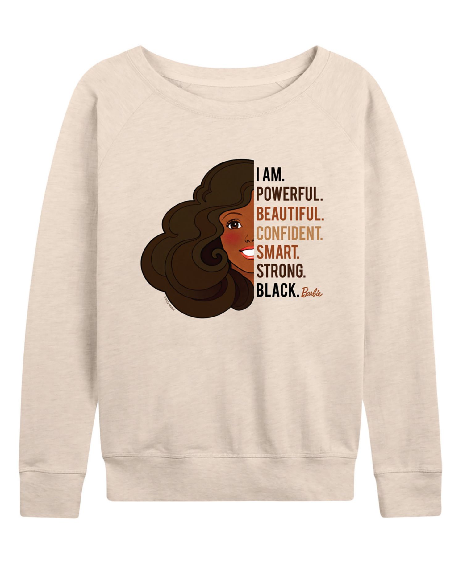 Women's Barbie Powerful Beautiful Black French Terry Long-Sleeve T-Shirt