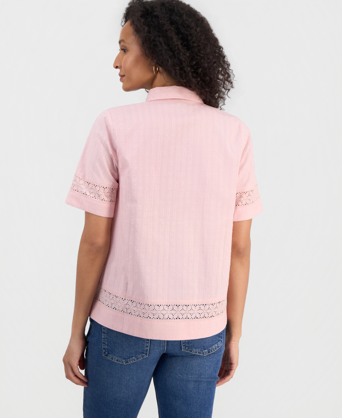 Style & Co Women's Cotton Eyelet Short-Sleeve Shirt, Macy's Exclusive