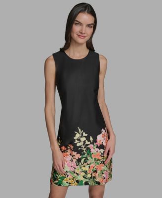 Women's Floral Border Crew Neck Dress