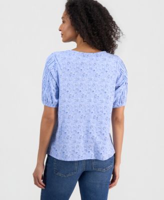 Women's Printed Lace-Trim Knit Top