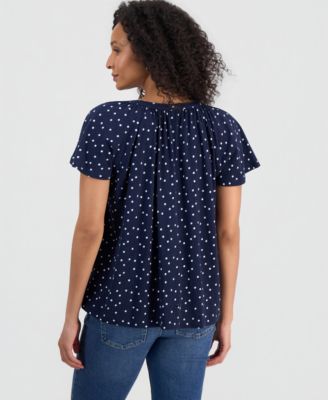 Women's Printed Split-Neck Button-Front Top