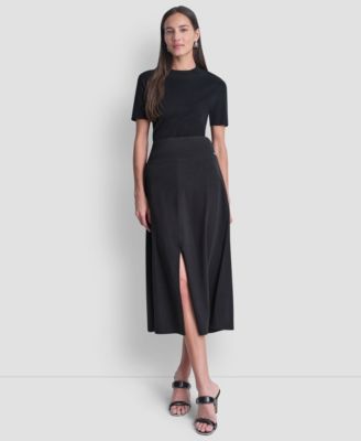 Women's Arid Pique Mini Logo Emblem Slit A-Line Skirt