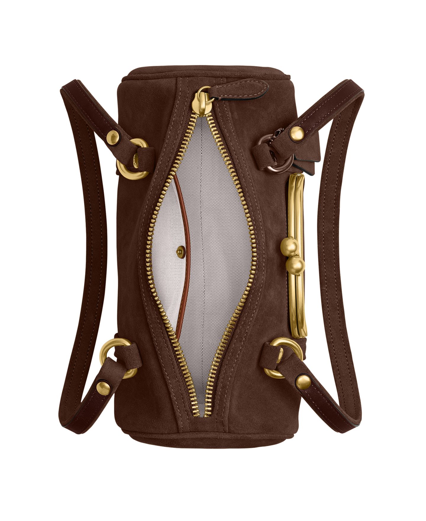 Женская сумка COACH Originals Kisslock Small Suede Barrel 28, цвет: Латунный / Шоколадный — фото 3