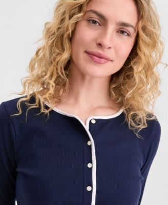 Women's Contrast-Trim Ribbed Cardigan