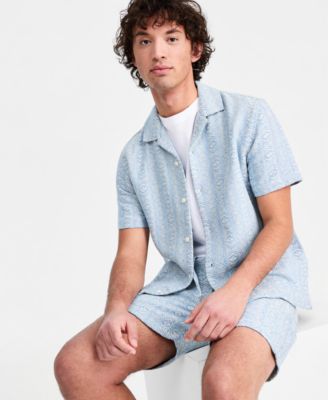 Men's Aqua Geo Camp Shirt, Short-Sleeve T-Shirt & Matching Geo Shorts