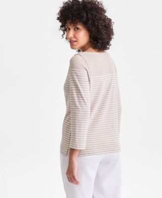 Women's Linen Blend Boat-Neck 3/4-Sleeve Top