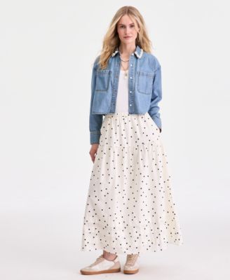 Women's Dot-Print Tiered Midi Skirt