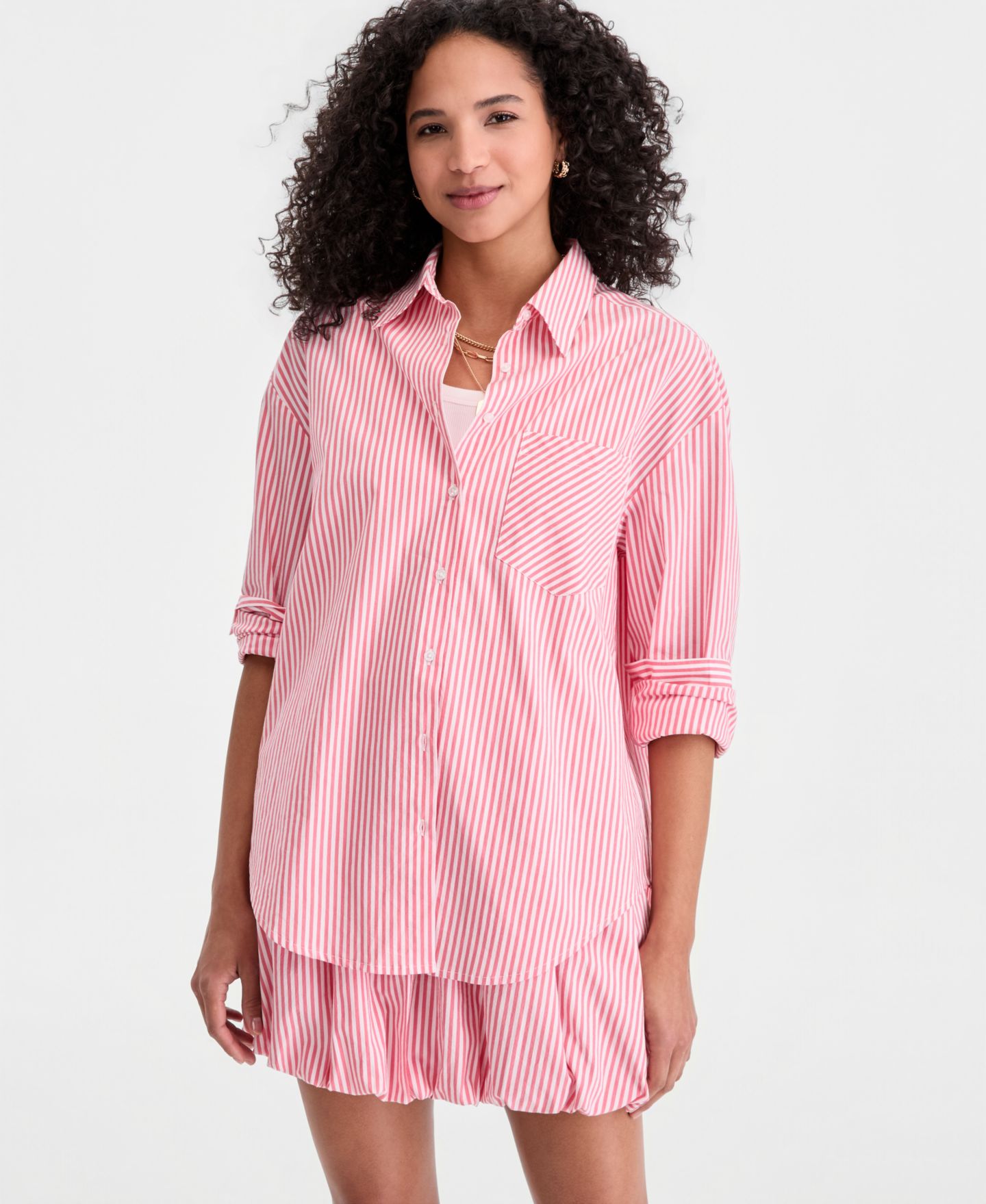 Женская рубашка On 34th Jenna Stripe Button-Front, цвет: Розовый комбинированный — фото 1