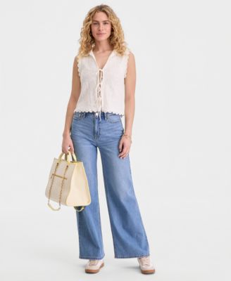 Women's Tie-Front Sleeveless Crochet Sweater