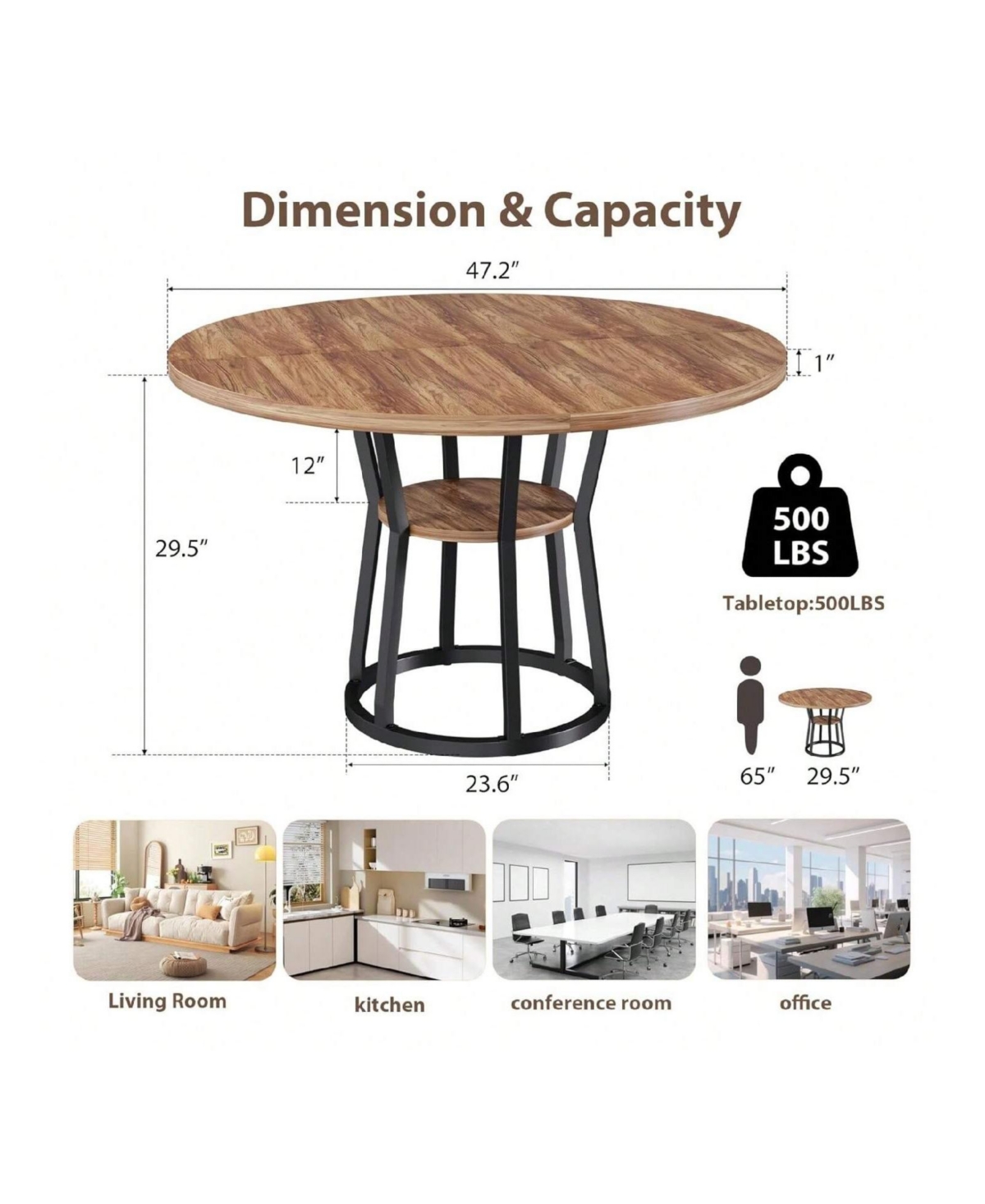 gaomon Kitchen Round Farmhouse Dining Table For 4 To 6 People Rustic Wood Kitchen Table for Dining Room