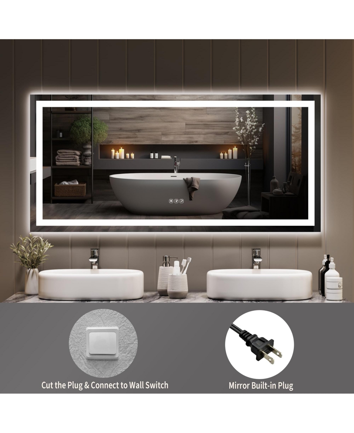 Homfan 60"x 30" Led Bathroom Mirror with Lights, Dimmable, Anti-Fog, Backlit + Front Lit, Smart Bathroom Vanity Mirror for Wall, Memory Func