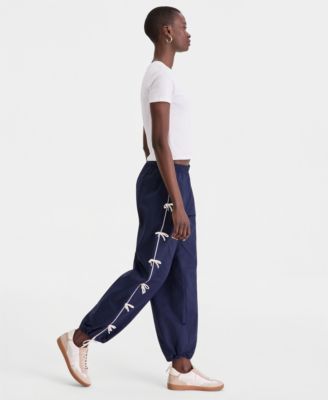 Women's High-Rise Bow-Trim Nylon Pull-On Pants