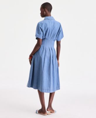 Women’s Cotton Denim Pleated Shirtdress