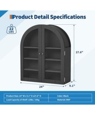 Arched Wall Cabinet, Arched Bathroom Medicine Wall Cabinet with Acrylic Door & Adjustable Shelves, Wall Mounted Storage Organizer