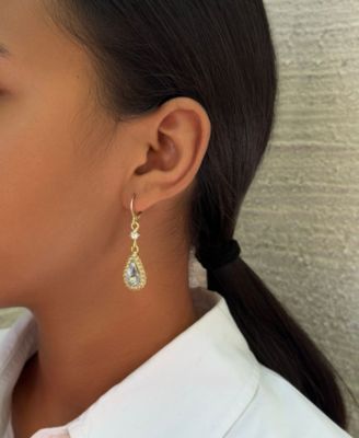 Gold Crystal Pear Halo Drop Earrings
