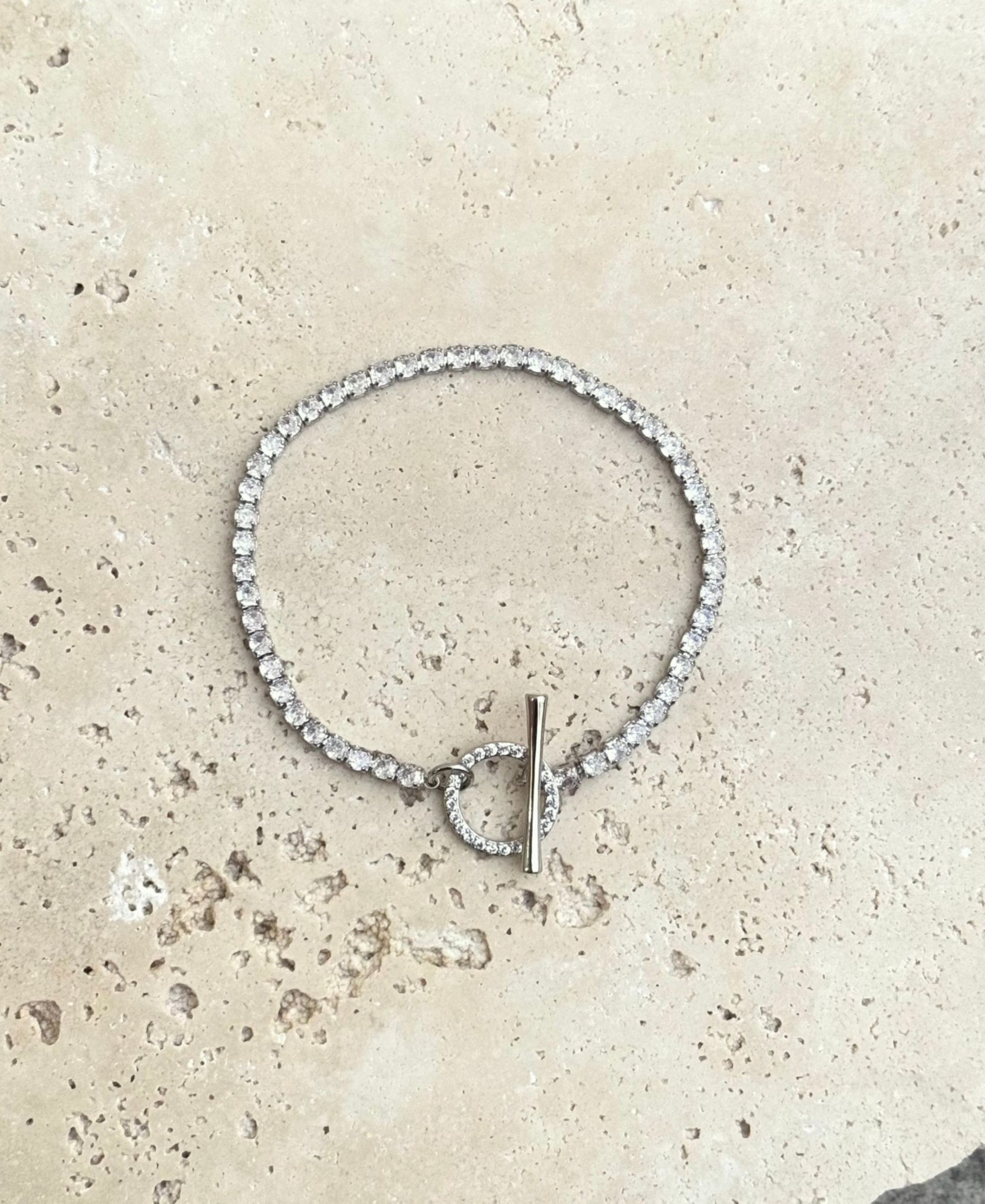 Adornia Silver Crystal Toggle Tennis Bracelet