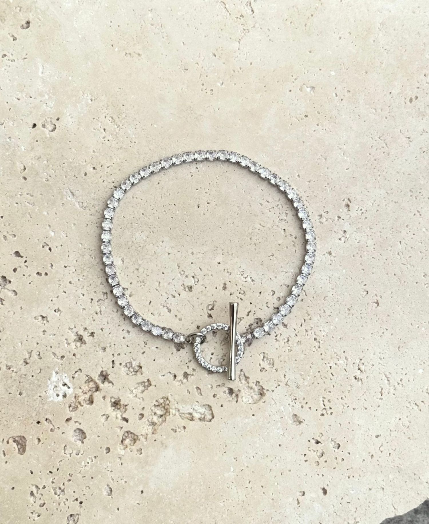 Silver Crystal Toggle Tennis Bracelet