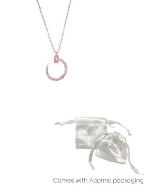 Rose Gold CZ Curved Nail Ring Necklace