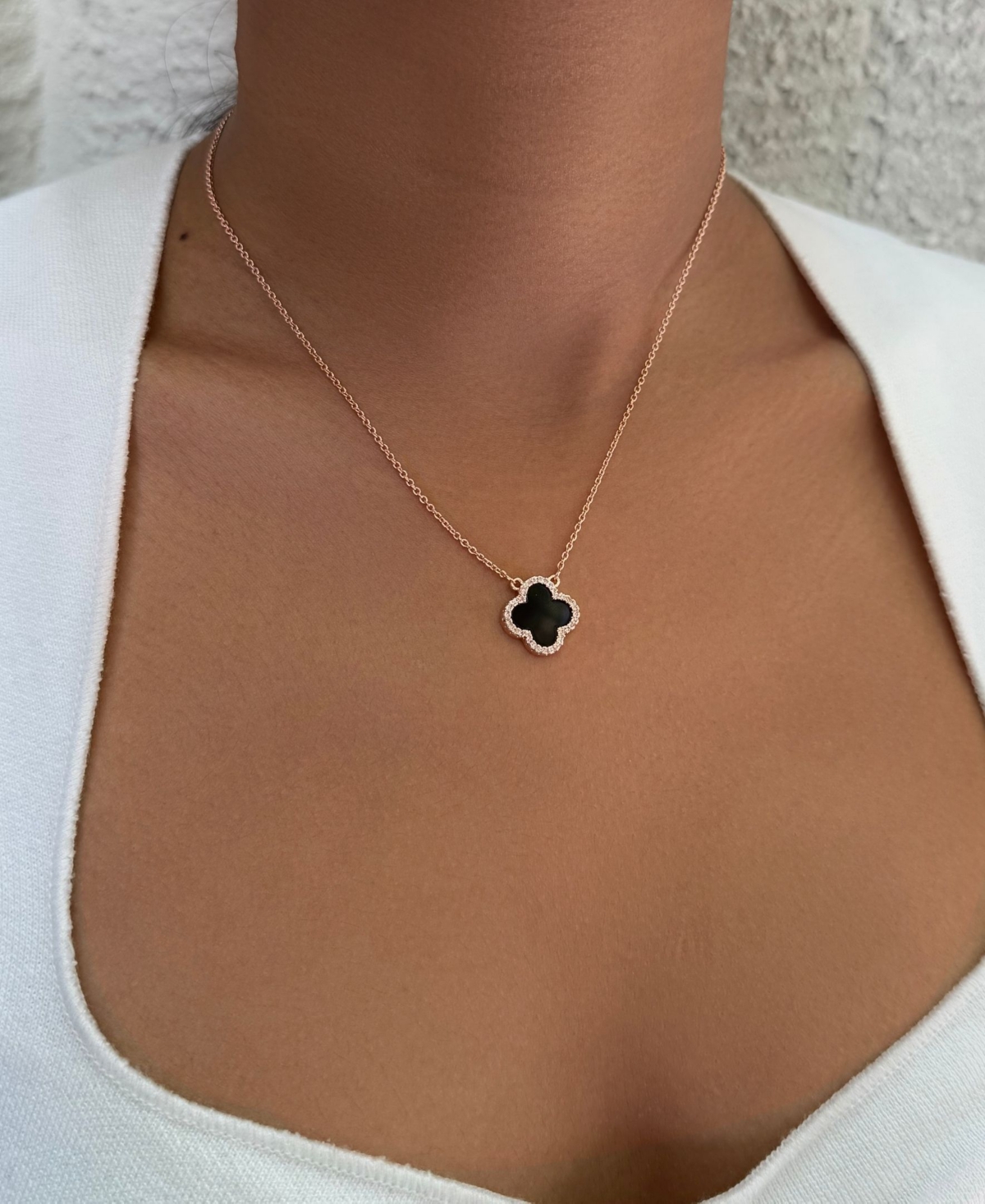 Adornia Rose Gold Cz Black Clover Necklace