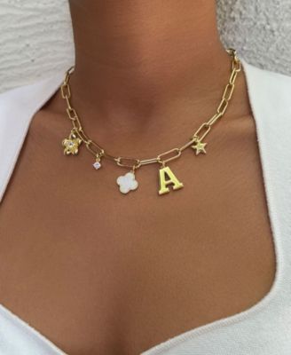 Gold Initial Chunky Charm Necklace