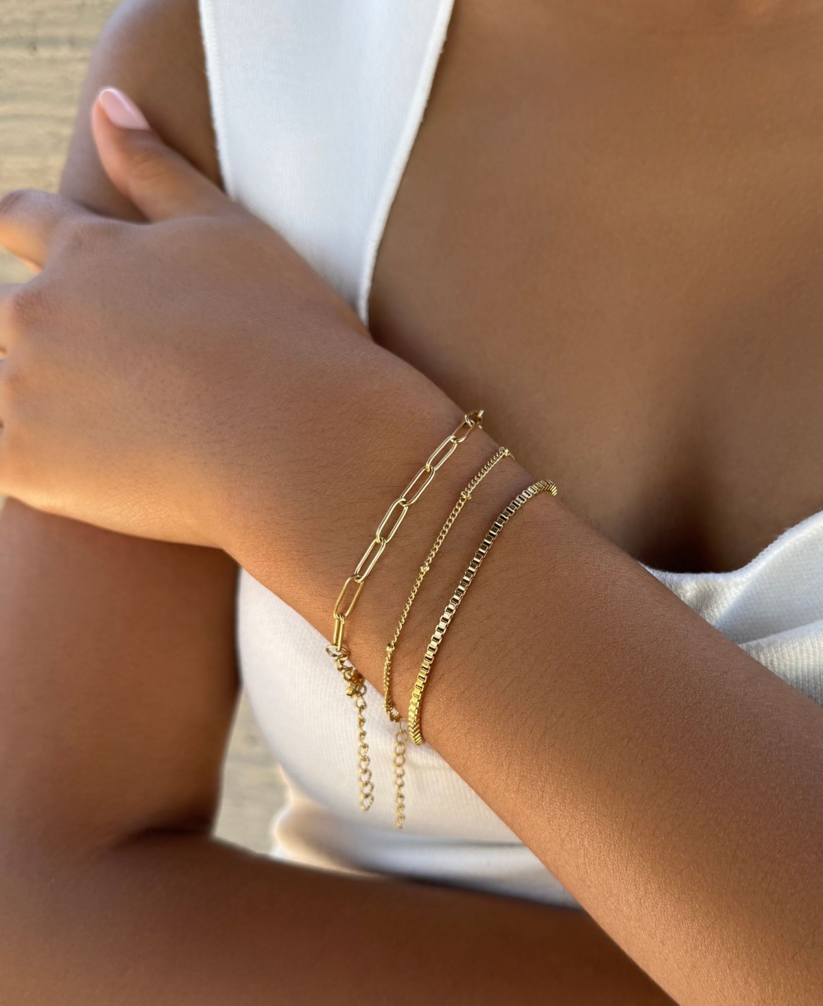Adornia Tarnish Resistant Gold 3-Chain Bracelet Set
