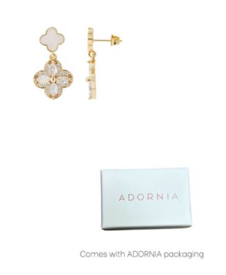Gold Mother of Pearl and CZ Clover Drop Earrings