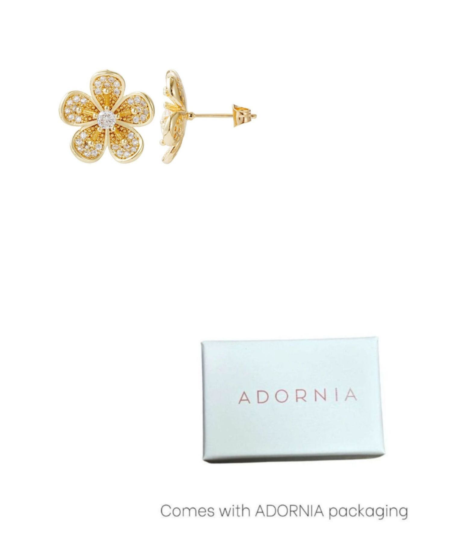 Gold CZ Flower Stud Earrings